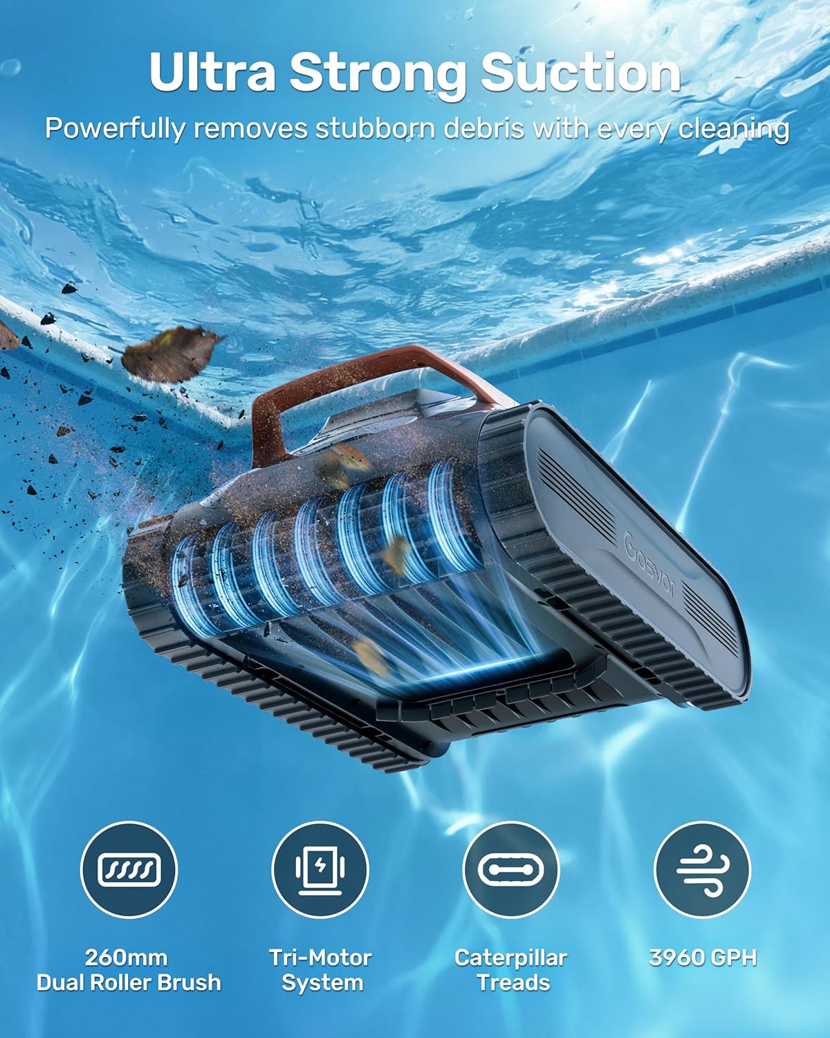 (2026 New) Gosvor Pool Vacuum LiteVac G1, Wall & Waterline & Platform Cleaning, 15.2 lbs Ultra-Lightweight, Up to 200-Min Runtime, Double Filtration, Smart Navigation & App, For Pools up to 2153 sq.ft - Image 6