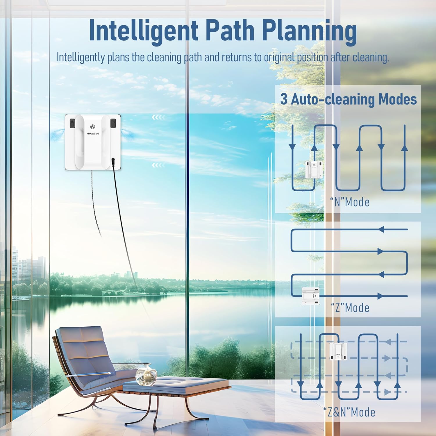 AlfaBot Window Cleaner Robot, Upgraded Intelligent Dual Water Spray & 3800PA Suction Power Window Cleaner with Edge Detection Technology, Perfect for High-Rise Windows, Tiles and Glass, Outdoor Use - Image 3