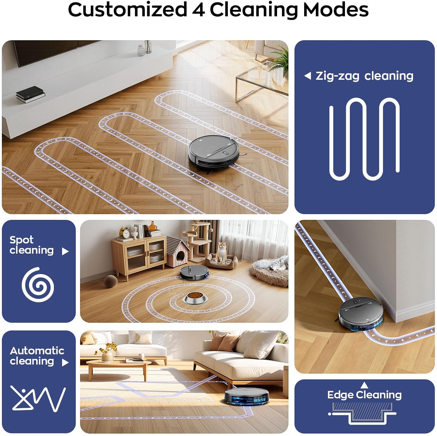2 in 1 Robot Vacuum and Mop Combo, 2.87'' Ultra-Slim Robotic Vacuum Cleaner with 3D Obstacle Avoidance, for Hard Floors and Carpets, Wi-Fi/App/Voice Controlled for Pet Hair, Self-Charging - Image 6