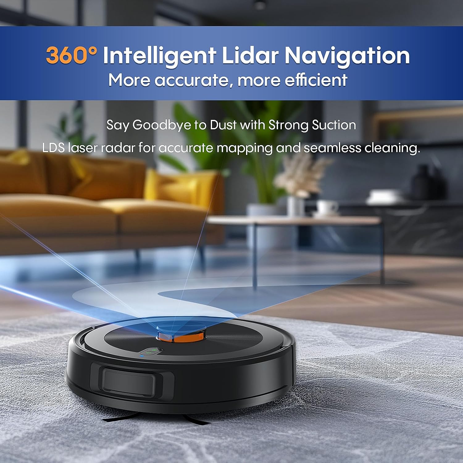 Bagotte Robot Vacuum and Mop Combo with LiDAR Navigation,4000Pa Suction Robot Vacuum Cleaner with Mapping,No-Go Zones,Vacuum Robot for Pet Hair,Hard Floor,Carpet - Image 2