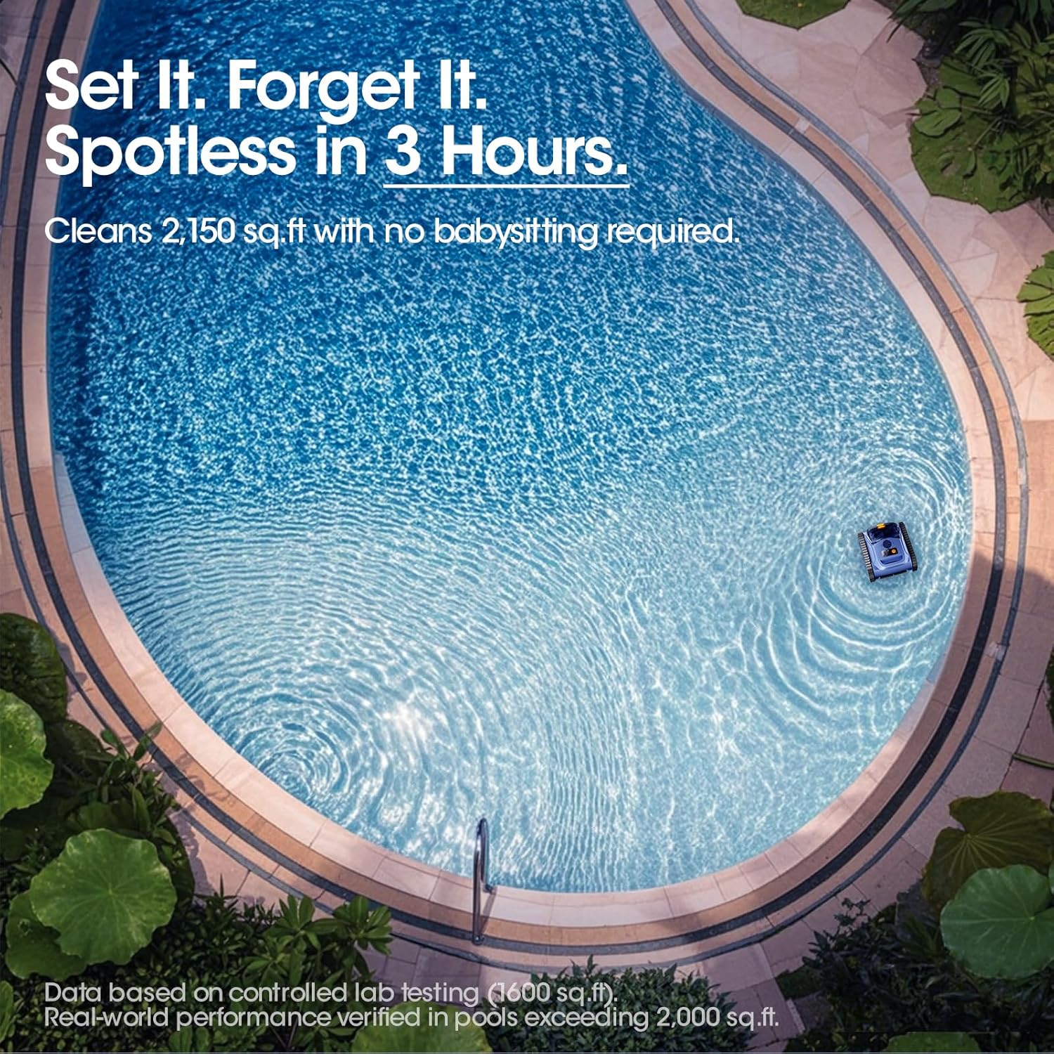 Cordless Robotic Pool Vacuum, Pool Cleaner with Track Drive & Sonar Navigation, 180W Brushless Motor, Wall & Waterline Climbing, 150-Min Runtime, for Inground Above-Ground 2150 Sq. Ft. (Navy Blue) - Image 7