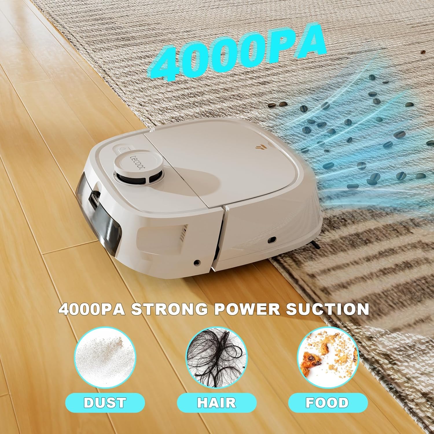TECBOT Robot Vacuum and Mop (M1 Pro) - LiDAR Robotic Vacuums Cleaner for Home with Pet Hair, Carpet, Hardwood Floors, Auto Smart Mopping, Self Cleaning, Avoids Obstacles, Voice Control, White - Image 6
