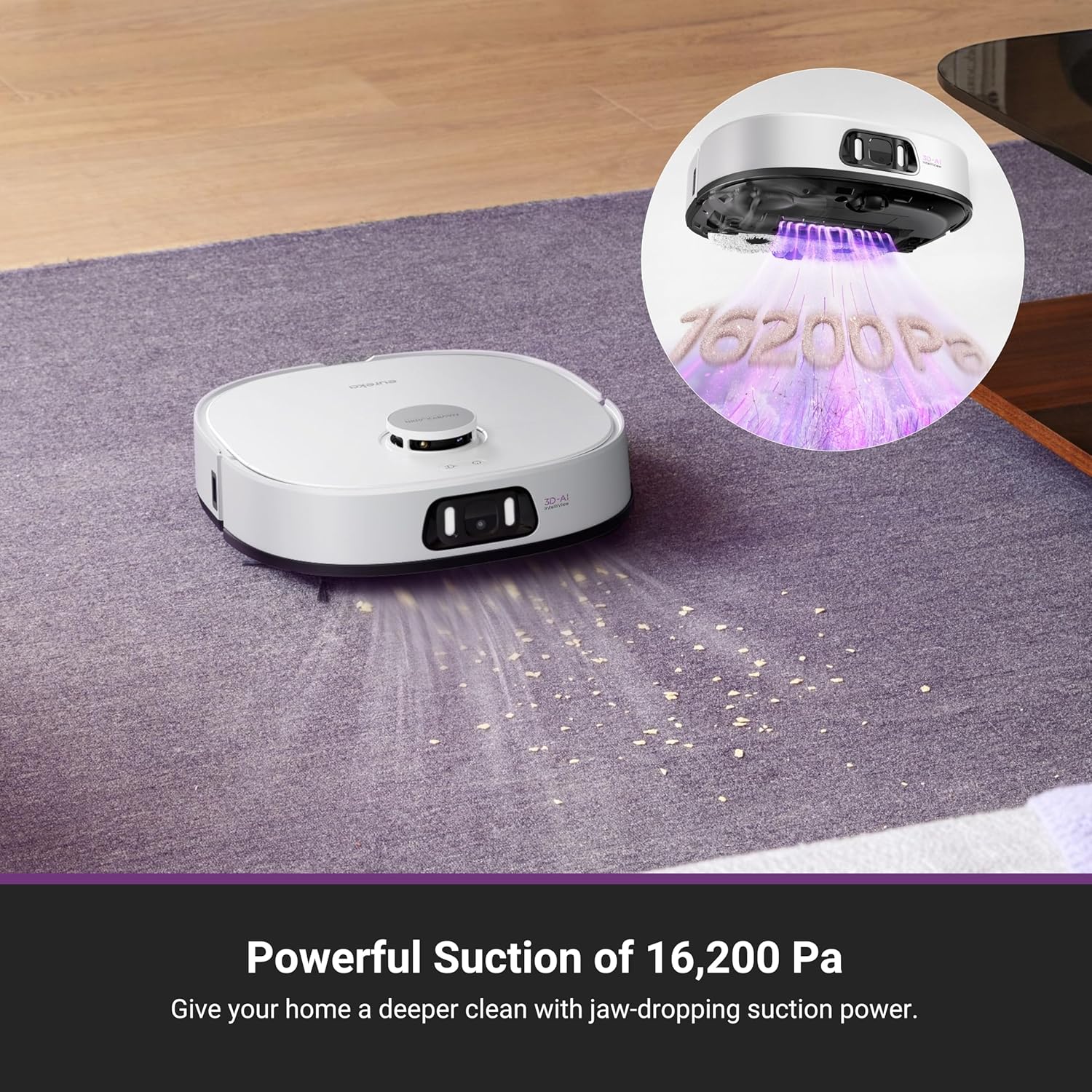 Eureka J15 Pro Ultra Robot Vacuum and Mop with Self Emptying Base, 16,200 Pa Suction, Flex-Arm Design Mop, Auto Mop Hot Water Washing & Hot Air Drying, Anti-Tangle, AI Obstacle Avoidance, White - Image 5