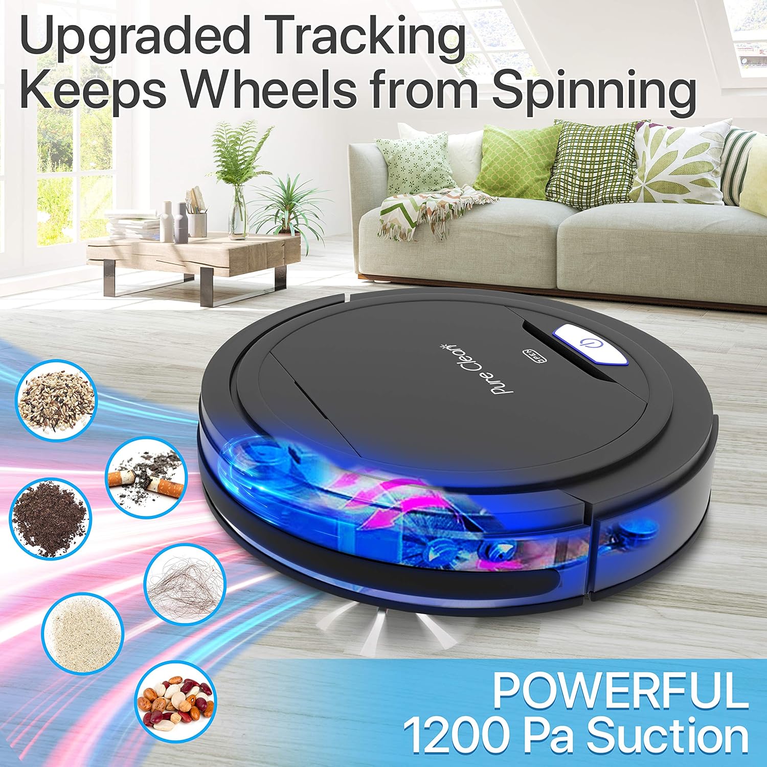 SereneLife PURE CLEAN PUCRC26B.9 Automatic Robot Vacuum Cleaner-Robotic Auto Home Cleaning for Clean Carpet Hardwood Floor-Bot Self Detects Stairs-Air Filter Pet Hair Allergies Friendly- - Image 3