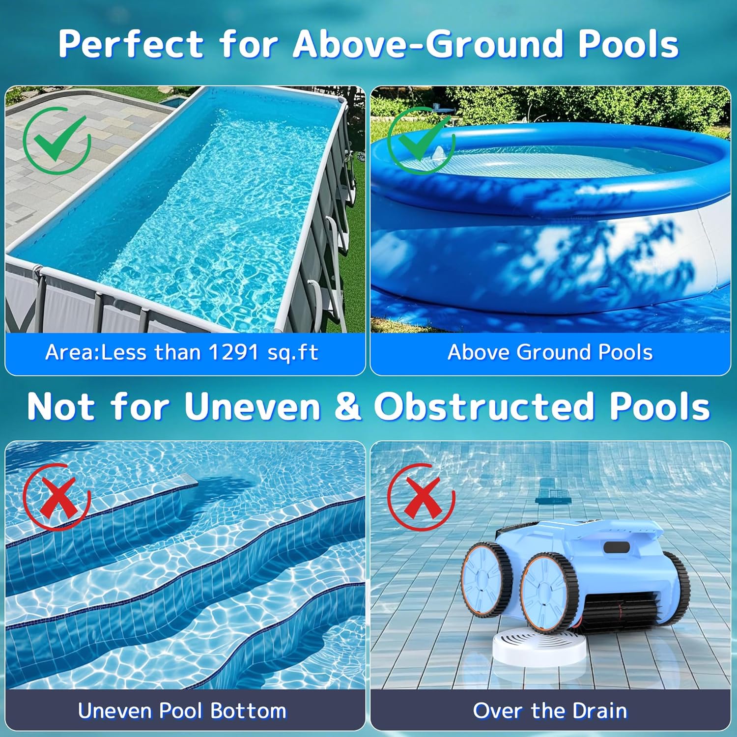 (2025 Upgrade) Pool Vacuum Cordless Robotic Pool Cleaner, 4-in-1 Floor/Wall/Waterline Cleaning/Smart Navigation, 180 Mins Runtime Pool Vacuum for Inground Pools Up to 2100 Sq.ft - Image 9