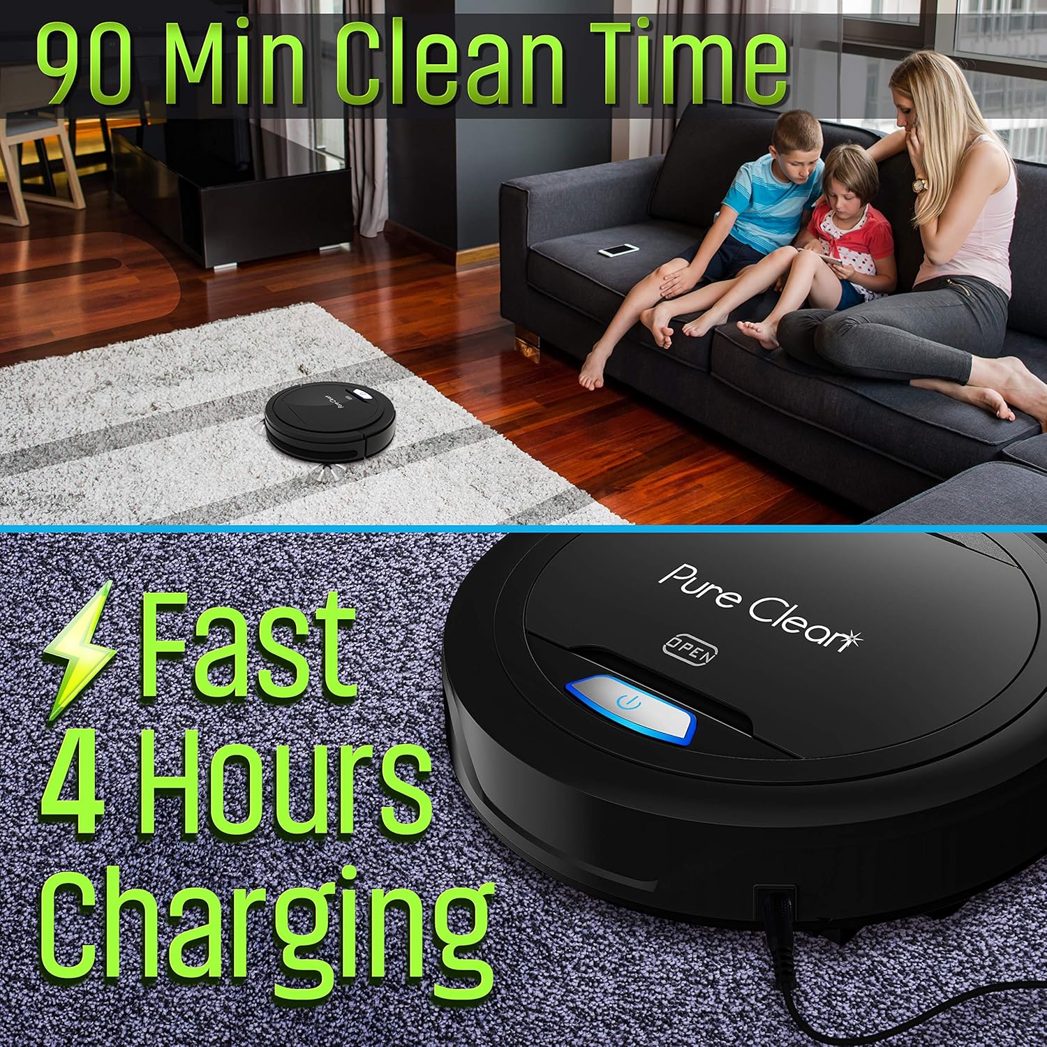 SereneLife PURE CLEAN PUCRC26B.9 Automatic Robot Vacuum Cleaner-Robotic Auto Home Cleaning for Clean Carpet Hardwood Floor-Bot Self Detects Stairs-Air Filter Pet Hair Allergies Friendly- - Image 2